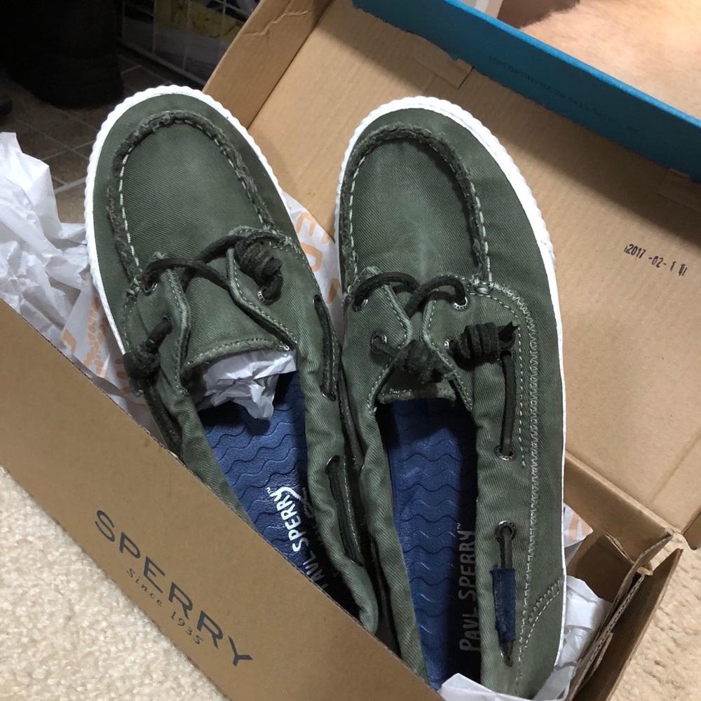 NEW Sperry Sayel Away Olive Canvas Shoes